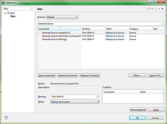 Guava Eclipse Plugin Keys