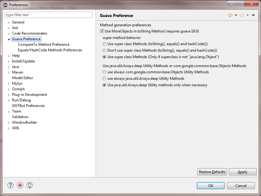 Guava Eclipse Plugin Preferences