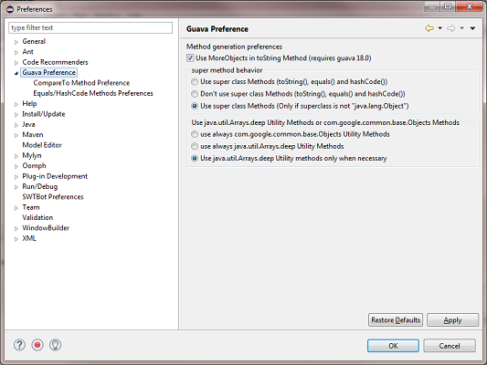 Guava Eclipse Plugin Preferences
